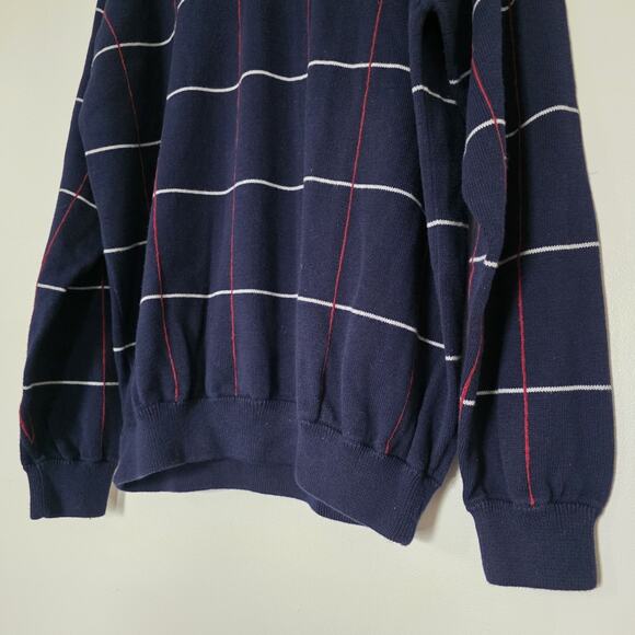Vintage Jantzen Plaid Collared Sweater Mens XL Navy Blue Preppy Golf 90s Retro - Picture 3 of 8